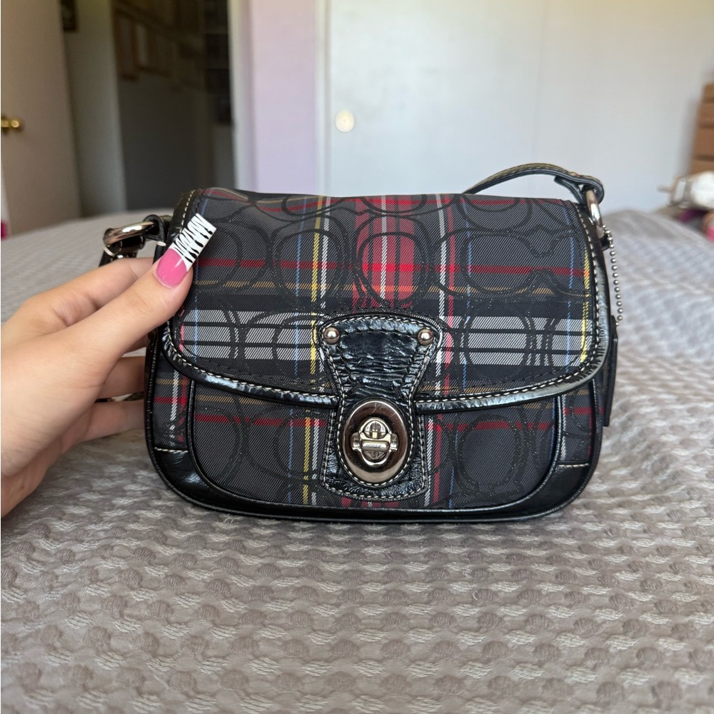 Coach plaid kisslock bag